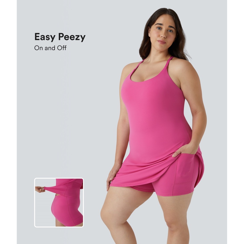 Halara Easy Peezy Active Dress Womens 3X Pink Built-in Shorts Pocket Athleisure